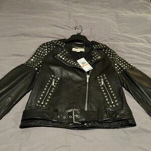 MICHAEL Michael Kors Studded Leather Moto Jacket - Size Small
